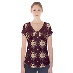 Seamless Ornament Symmetry Lines Short Sleeve Front Detail Top