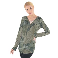 Vintage Background Green Leaves Women s Tie Up Tee by Simbadda