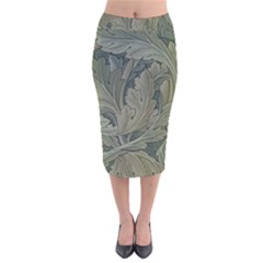 Vintage Background Green Leaves Velvet Midi Pencil Skirt by Simbadda