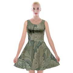 Vintage Background Green Leaves Velvet Skater Dress