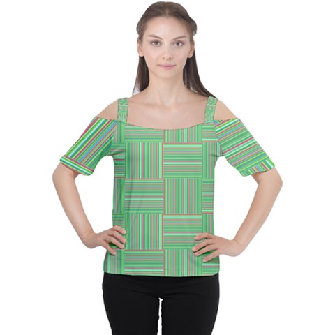 Geometric Pinstripes Shapes Hues Women s Cutout Shoulder Tee by Simbadda