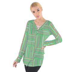 Geometric Pinstripes Shapes Hues Women s Tie Up Tee by Simbadda