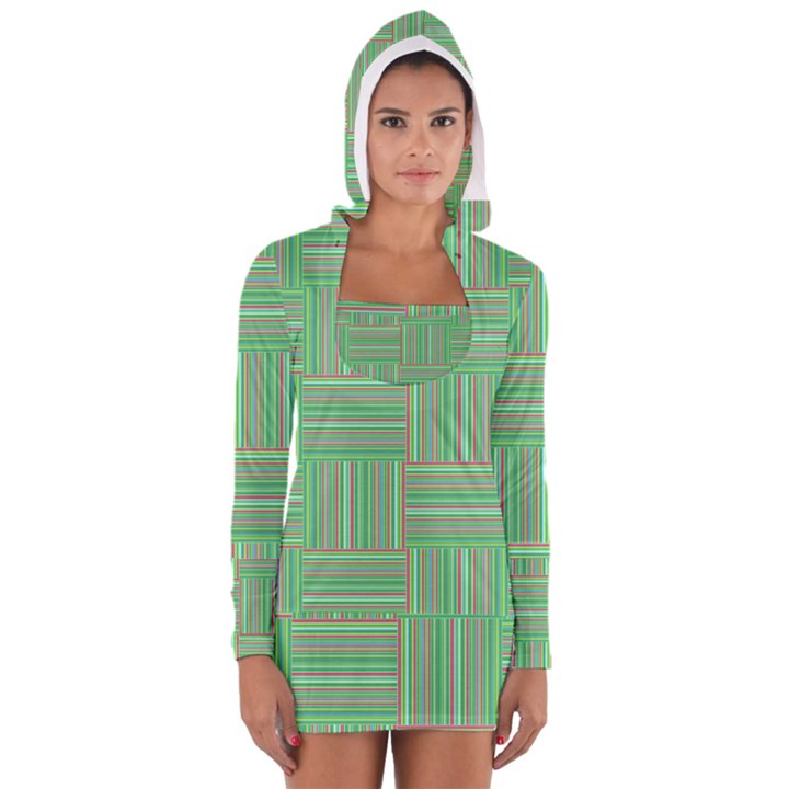 Geometric Pinstripes Shapes Hues Women s Long Sleeve Hooded T-shirt