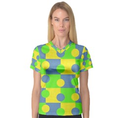 Abric Cotton Bright Blue Lime Women s V-neck Sport Mesh Tee