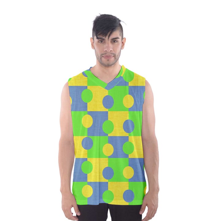 Abric Cotton Bright Blue Lime Men s Basketball Tank Top