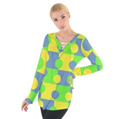 Abric Cotton Bright Blue Lime Women s Tie Up Tee by Simbadda