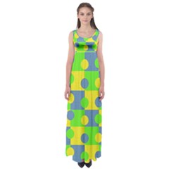 Abric Cotton Bright Blue Lime Empire Waist Maxi Dress