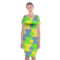 Abric Cotton Bright Blue Lime Classic Short Sleeve Midi Dress by Simbadda