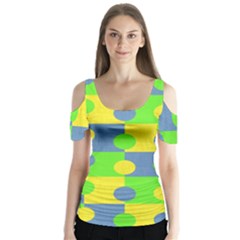 Abric Cotton Bright Blue Lime Butterfly Sleeve Cutout Tee 