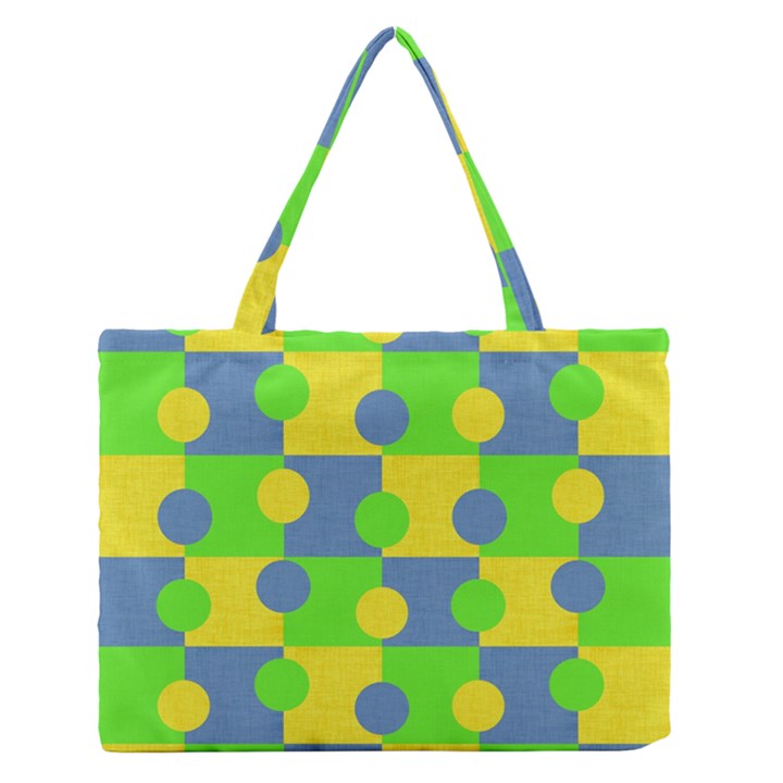 Abric Cotton Bright Blue Lime Medium Zipper Tote Bag