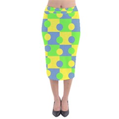 Abric Cotton Bright Blue Lime Velvet Midi Pencil Skirt by Simbadda