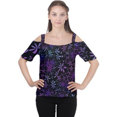 Retro Flower Pattern Design Batik Women s Cutout Shoulder Tee