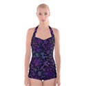 Retro Flower Pattern Design Batik Boyleg Halter Swimsuit  View1