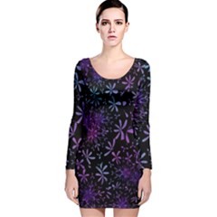 Retro Flower Pattern Design Batik Long Sleeve Velvet Bodycon Dress