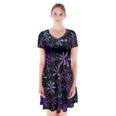 Retro Flower Pattern Design Batik Short Sleeve V-neck Flare Dress