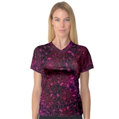 Retro Flower Pattern Design Batik Women s V-neck Sport Mesh Tee