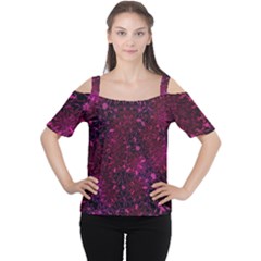 Retro Flower Pattern Design Batik Women s Cutout Shoulder Tee