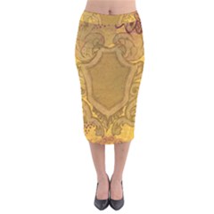 Vintage Scrapbook Old Ancient Retro Pattern Velvet Midi Pencil Skirt