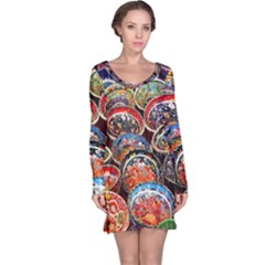 Art Background Bowl Ceramic Color Long Sleeve Nightdress by Simbadda