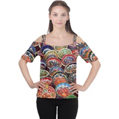 Art Background Bowl Ceramic Color Women s Cutout Shoulder Tee