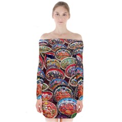 Art Background Bowl Ceramic Color Long Sleeve Off Shoulder Dress by Simbadda