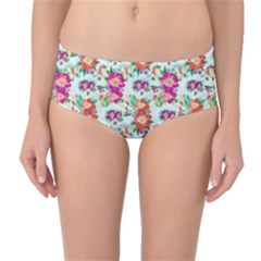 Floral Flower Pattern Seamless Mid-waist Bikini Bottoms