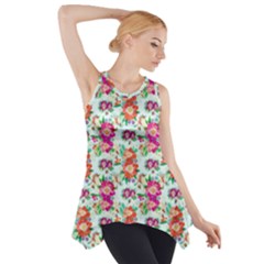 Floral Flower Pattern Seamless Side Drop Tank Tunic