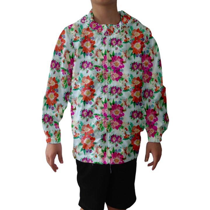 Floral Flower Pattern Seamless Hooded Wind Breaker (Kids)