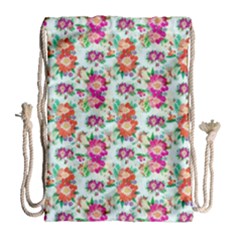 Floral Flower Pattern Seamless Drawstring Bag (large)