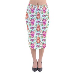 Floral Flower Pattern Seamless Velvet Midi Pencil Skirt