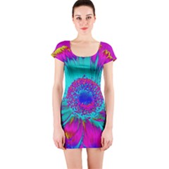 Retro Colorful Decoration Texture Short Sleeve Bodycon Dress