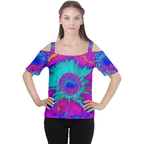 Retro Colorful Decoration Texture Women s Cutout Shoulder Tee by Simbadda