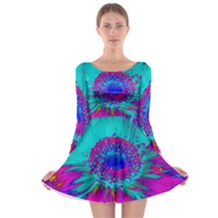 Retro Colorful Decoration Texture Long Sleeve Skater Dress