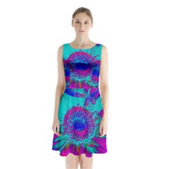 Retro Colorful Decoration Texture Sleeveless Chiffon Waist Tie Dress