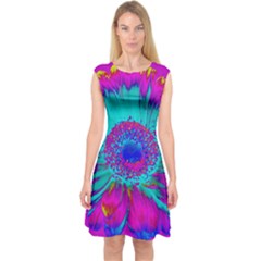 Retro Colorful Decoration Texture Capsleeve Midi Dress