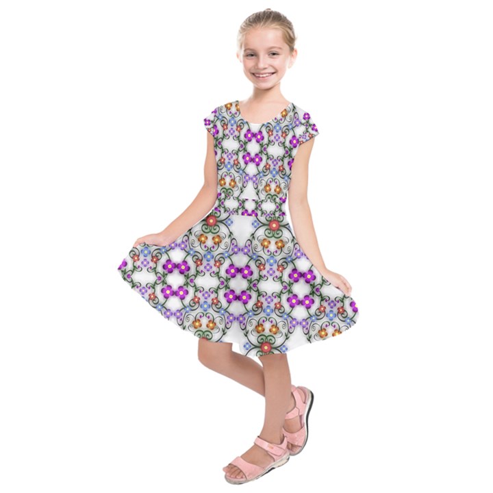 Floral Ornament Baby Girl Design Kids  Short Sleeve Dress