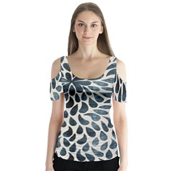 Abstract Flower Petals Floral Butterfly Sleeve Cutout Tee 