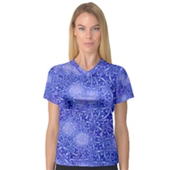 Retro Flower Pattern Design Batik Women s V-neck Sport Mesh Tee