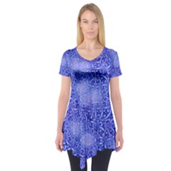 Retro Flower Pattern Design Batik Short Sleeve Tunic 