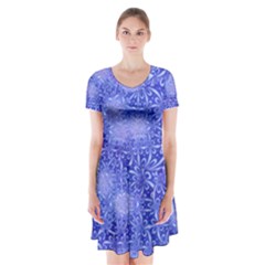 Retro Flower Pattern Design Batik Short Sleeve V-neck Flare Dress