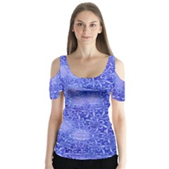 Retro Flower Pattern Design Batik Butterfly Sleeve Cutout Tee 