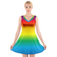 Rainbow Background Colourful V-neck Sleeveless Skater Dress by Simbadda