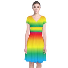 Rainbow Background Colourful Short Sleeve Front Wrap Dress