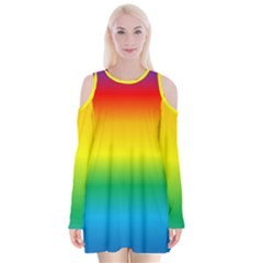 Rainbow Background Colourful Velvet Long Sleeve Shoulder Cutout Dress by Simbadda