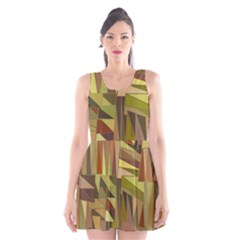 Earth Tones Geometric Shapes Unique Scoop Neck Skater Dress by Simbadda