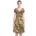 Earth Tones Geometric Shapes Unique Short Sleeve Front Wrap Dress View1