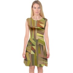 Earth Tones Geometric Shapes Unique Capsleeve Midi Dress