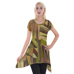 Earth Tones Geometric Shapes Unique Short Sleeve Side Drop Tunic