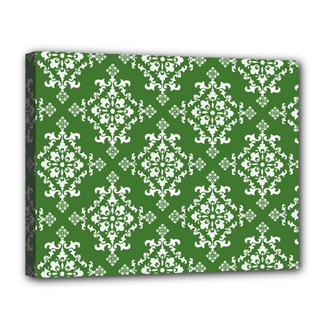 St Patrick S Day Damask Vintage Green Background Pattern Canvas 14  X 11 