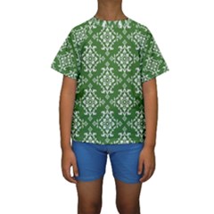 St Patrick S Day Damask Vintage Green Background Pattern Kids  Short Sleeve Swimwear